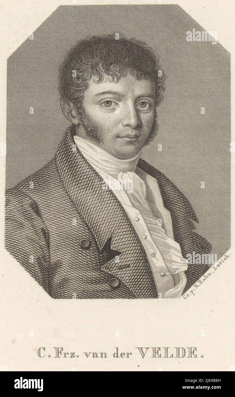 Porträt von Carl Franz van der Velde, Hans Rudolf Rahn, 1829, Druckerei: Hans Rudolf Rahn, (auf Objekt erwähnt), Verlag: gebroeders Schumann, (auf Objekt erwähnt), 1829, Papier, Stahlgravur, H 155 mm - B 114 mm Stockfoto