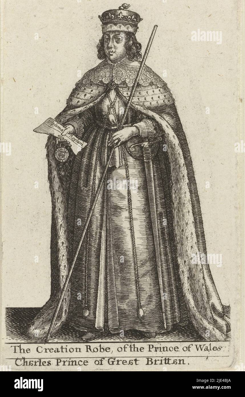 Zeremonielle Kleidung eines englischen Fürsten, Wenzel Hollar, 1662, Druckerei: Wenzel Hollar, 1617 - 1677 und/oder 1662, Papier, Radierung, H 118 mm × B 72 mm Stockfoto