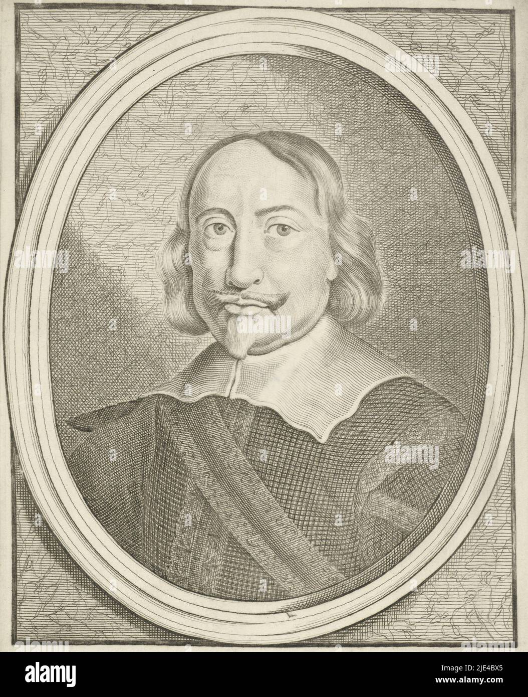 Porträt Ernst II., Graf von Oettingen-Wallerstein, Johann Friedrich Leonard, 1643 - 1680, Porträt Ernst II., Graf von Oettingen-Wallerstein, mit Schärpe., Druckgraf: Johann Friedrich Leonard, (Objektbez.), 1643 - 1680, Papier, Gravur, H 238 mm × B 156 mm Stockfoto