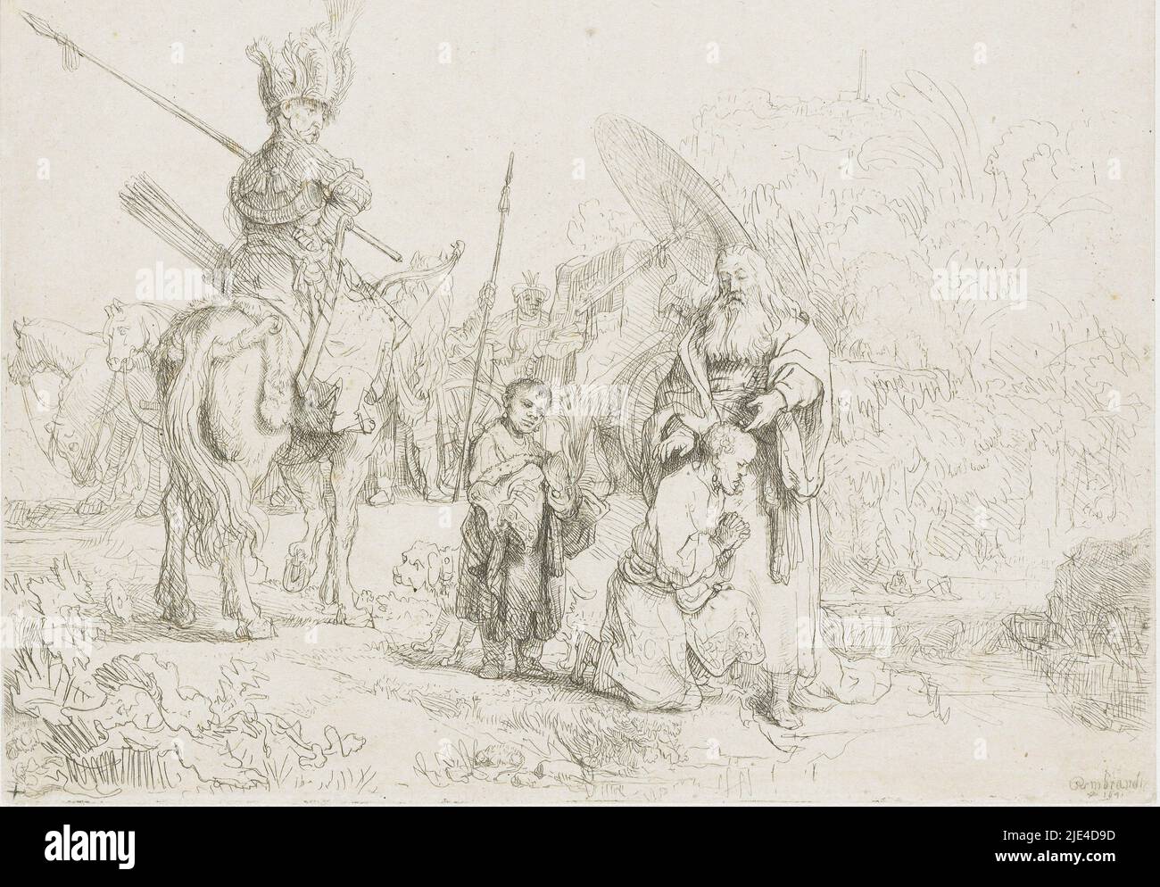 Die Taufe des Eunuchen, Rembrandt van Rijn, 1641, Druckerei: Rembrandt van Rijn, (erwähnt auf Objekt), Rembrandt van Rijn, 1641, Papier, Ätzen, Trockenpunkt, H 178 mm × B 213 mm Stockfoto