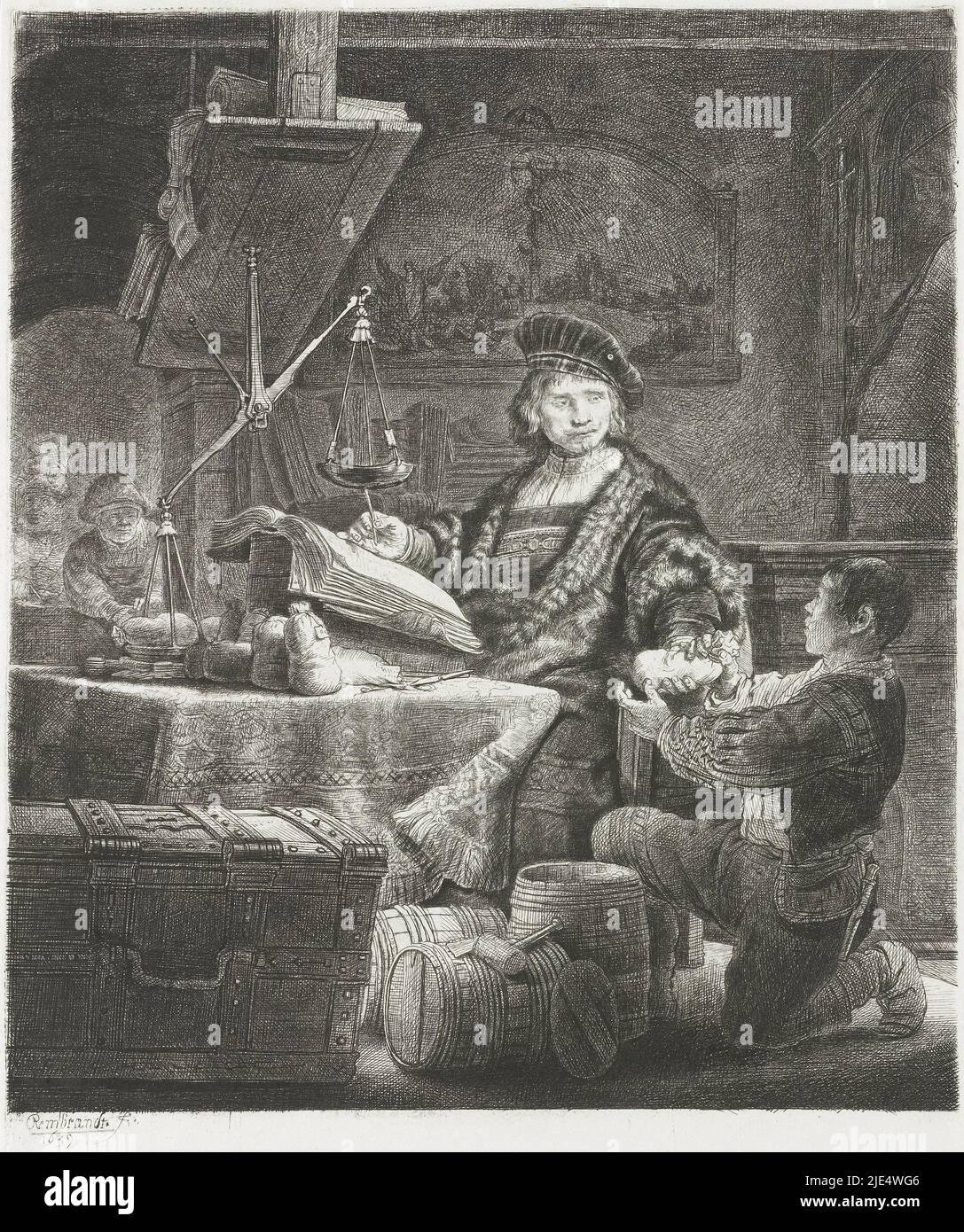 Jan Uytenbogaert, Druckerei: Rembrandt van Rijn, (erwähnt auf Objekt), Rembrandt van Rijn, Druckerei: William Baillie, 1639, Papier, Radierung, Trockenpunkt, H 252 mm × B 205 mm Stockfoto