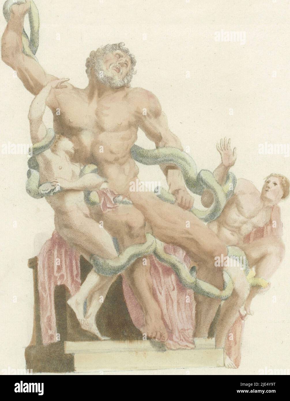 Laocoön und seine Söhne werden von zwei Schlangen angegriffen, Laocoön Group, Druckerei: Anonymous, Johan Teyler, Niederlande, 1688 - 1698, Papier, Gravur, H 299 mm × B 238 mm Stockfoto