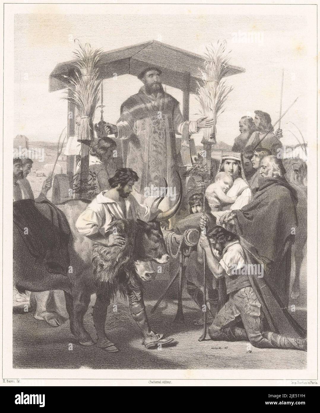 Messe während der Ernte in der römischen Landschaft La messe Pendant la moisson dans la Campaign de Rome, Druckerei: Henri Charles Antoine Baron, (auf Objekt erwähnt), nach: Edouard Alexandre Odier, (auf Objekt erwähnt), Drucker: Victor Jacques Bertauts, (auf Objekt erwähnt), Paris, 1844, Papier, H 297 mm × B 231 mm Stockfoto