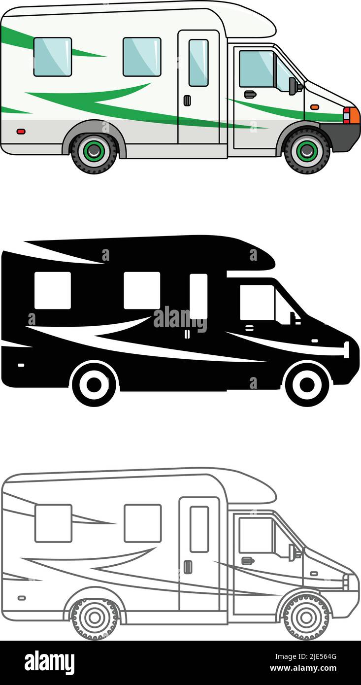 Detaillierte Darstellung von Auto- und Reiseanhängern isoliert auf weißem Hintergrund in einem flachen Stil. Stock Vektor