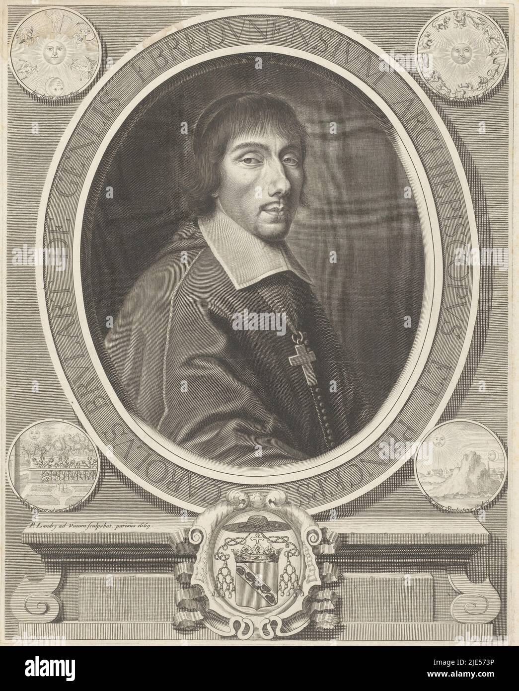 Porträt von Charles Brûlart de Genlis, Druckerei: Pierre Landry, (auf Objekt erwähnt), Paris, 1669, Papier, Gravur, Radierung, H 355 mm - B 282 mm Stockfoto