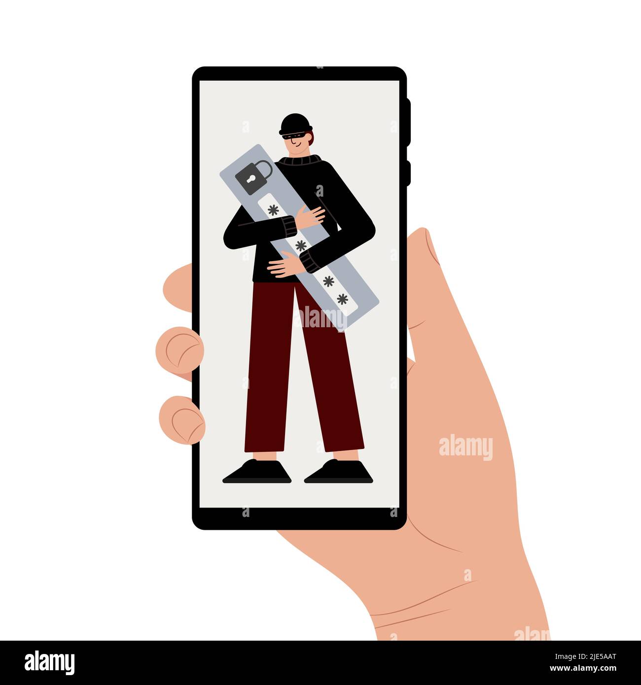 Hacker-Angriff. Betrug mit Nutzerdaten in sozialen Netzwerken. Diebstahl von Kredit- oder Debitkarten. Internet-Phishing, gehackter Benutzername und Passwort. Cyberkriminalität und Stock Vektor