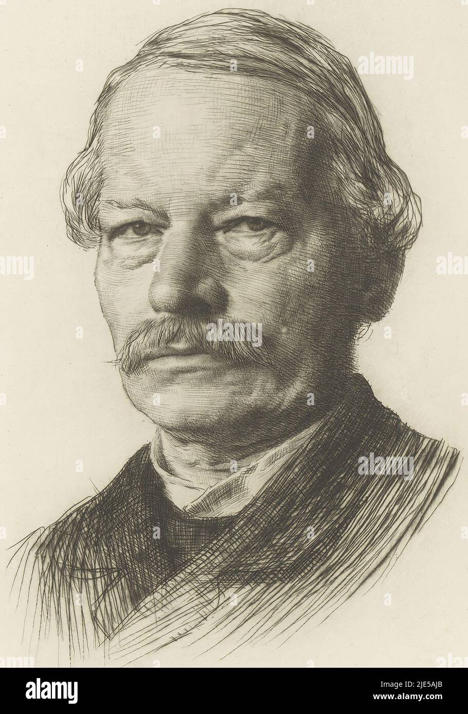 Unten rechts: V.F.O.R., Portrait von Gustav Freytag, Druckerei: Karl Stauffer, (auf Objekt erwähnt), nach: Karl Stauffer, Schweiz, (möglicherweise), 1887, Papier, Radierung, H 348 mm - B 240 mm Stockfoto