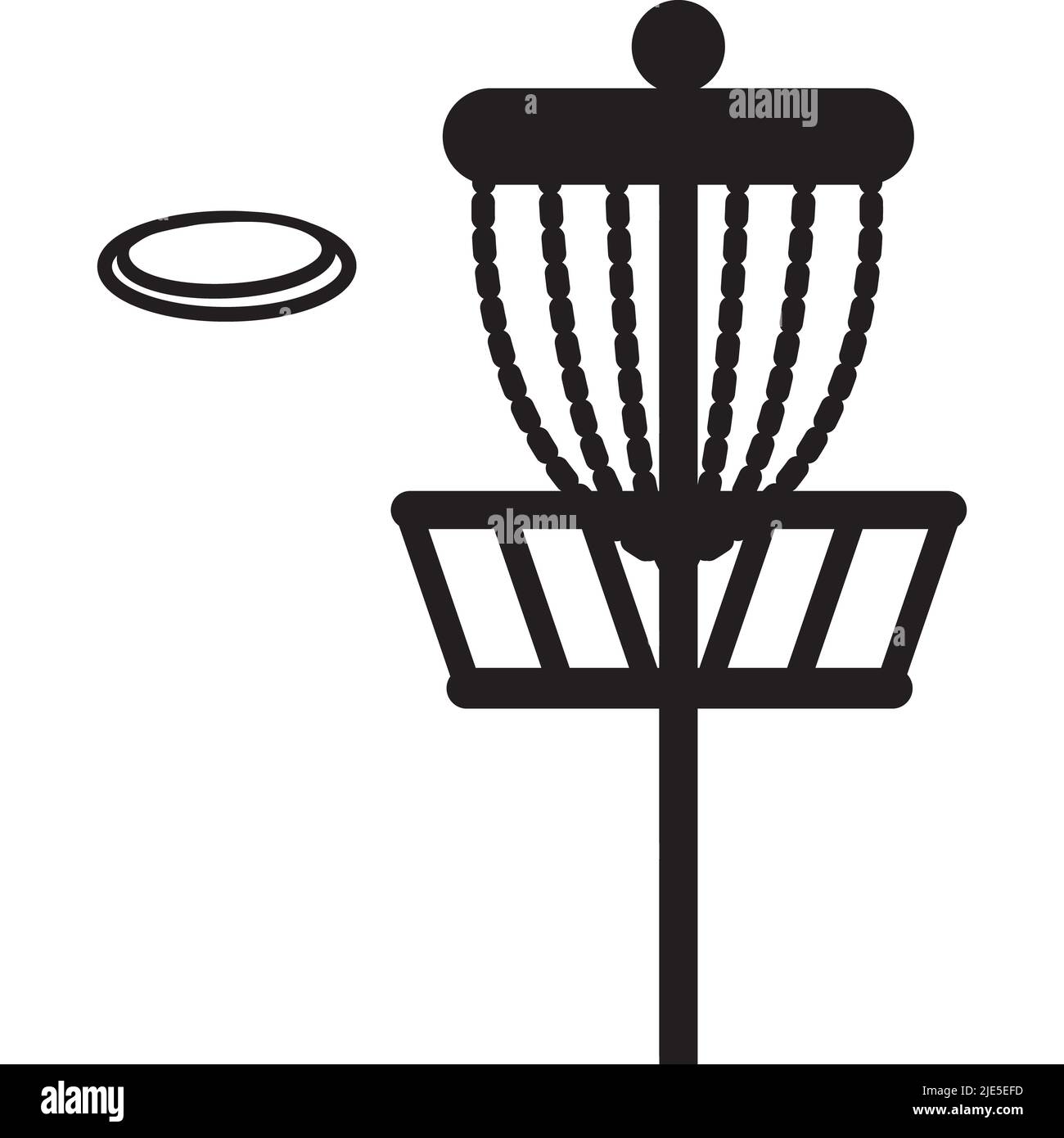 Disc Golf Basket Symbol auf weißem Hintergrund. Disc Golf Logo. Disc Golf Sport Symbol. Flacher Stil. Stockfoto