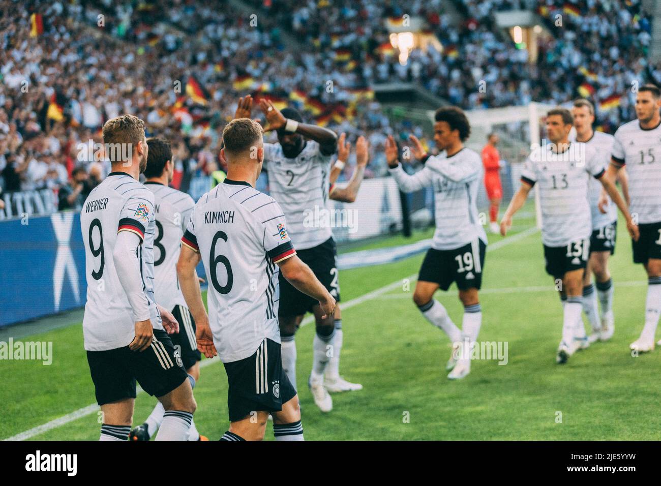 Mönchengladbach, Borussia-Park, 14.06.22: Jubel nach einem Tor bei Deutschland beim Länderspiel zwischen Deutschland vs. Italien. Foto: Pre Stockfoto