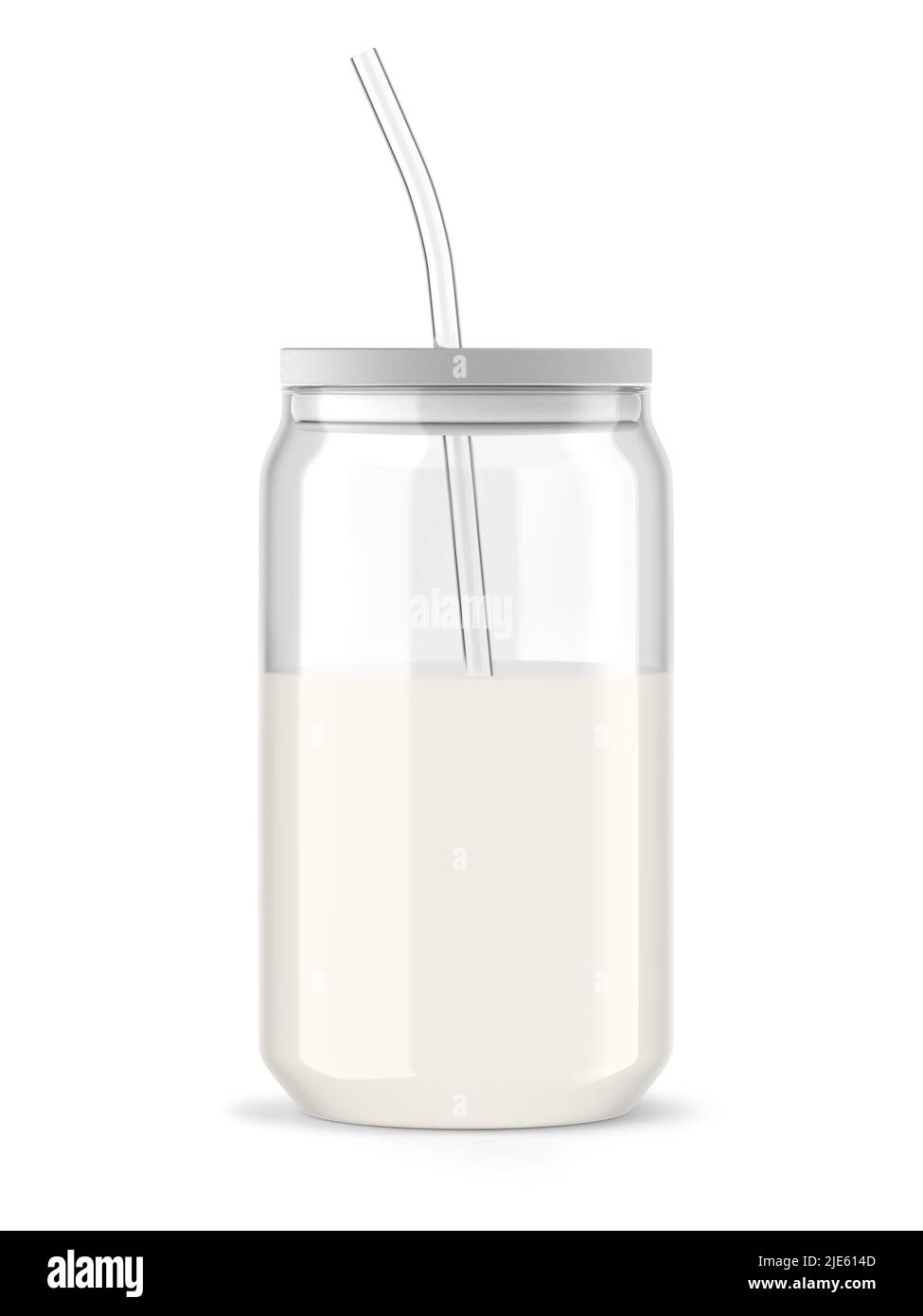 Klare Trinkglasflasche mit Strohdeckel. Hochwertiges Modell. 3D Abbildung Stockfoto