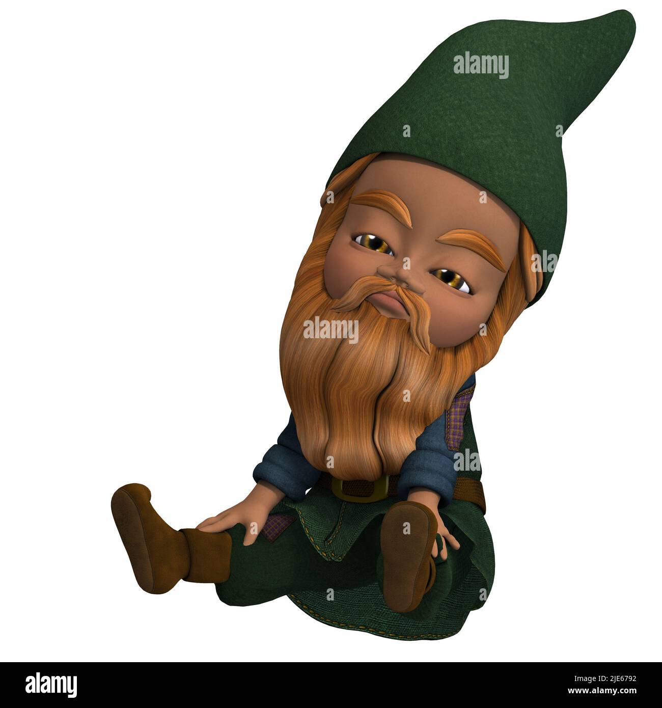 3D-Illustration eines niedlichen und lustigen Cartoon-Gartenzwerg. Isoliertes Rendering-Objekt Stockfoto