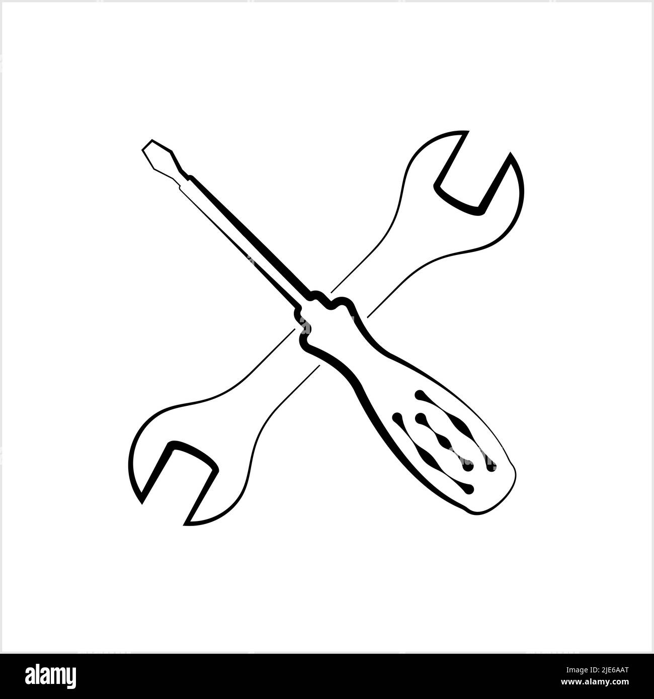 Schraubendreher Und Offener Schraubenschlüssel Vektor Art Illustration Stock Vektor