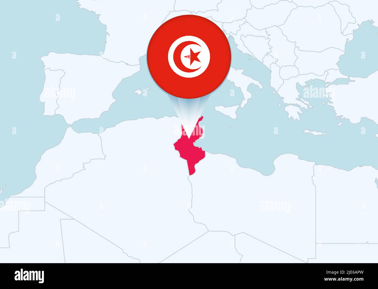 Afrika mit ausgewählter tunesischer Karte und tunesischem Flaggensymbol. Vektorkarte und Flagge. Stock Vektor