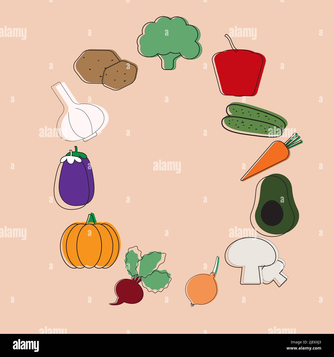 Gesunde Ernährung Gemüse Linie Symbole. Vektorgrafik. Gruppe von Gemüse, gesunde Ernährung Konzept. Stock Vektor