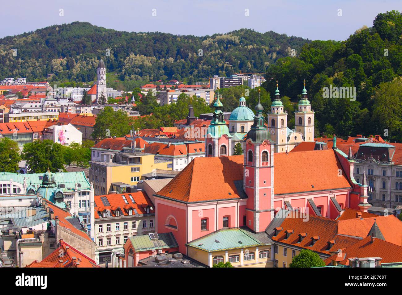 Slowenien, Ljubljana, Skyline, Franziskanerkirche, St.-Nikolaus-Kathedrale Stockfoto