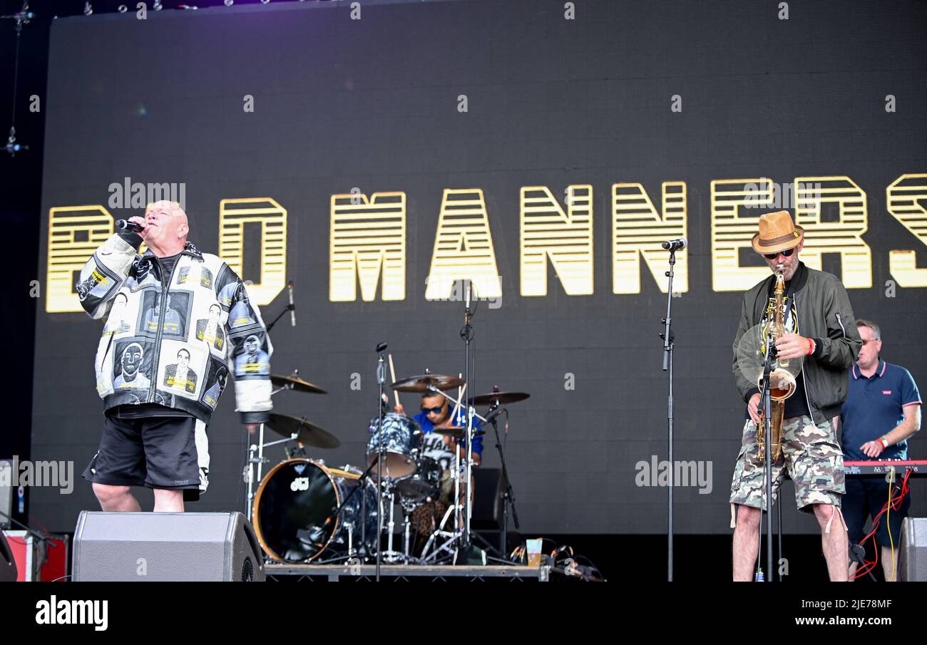 25. Juni 2022, Leeds, South Yorkshire, USA: Bad Manners , Buster Bloodvessel Performing at Lets Rock Leeds 80s Festival , Großbritannien , 25.06.2022 (Bildnachweis: © Robin Burns/ZUMA Press Wire) Stockfoto