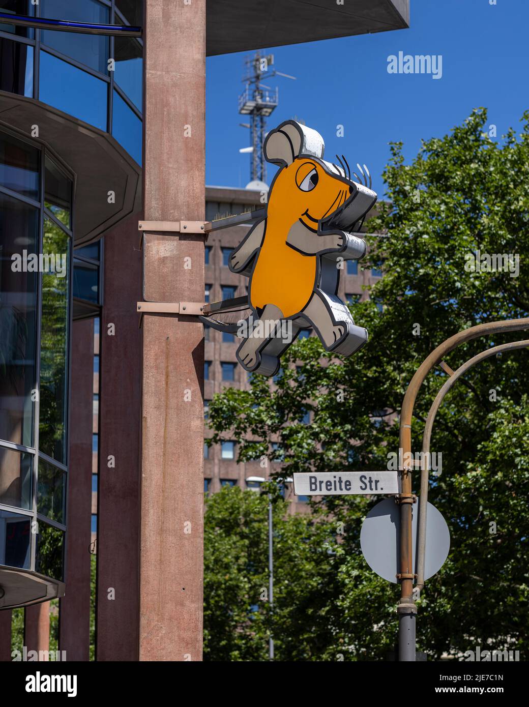 Eine Mausfigur als Symboltier für WDR Arkaden in Köln Stockfoto