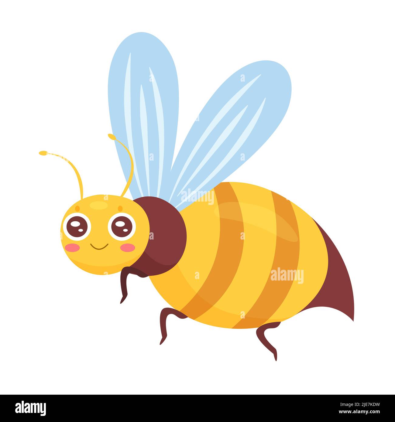 Niedliche lächelnde Biene. Fliegendes Wildinsekt, kleines Tier mit Flügeln, Bestäubung Honigbiene Vektorgrafik Stock Vektor