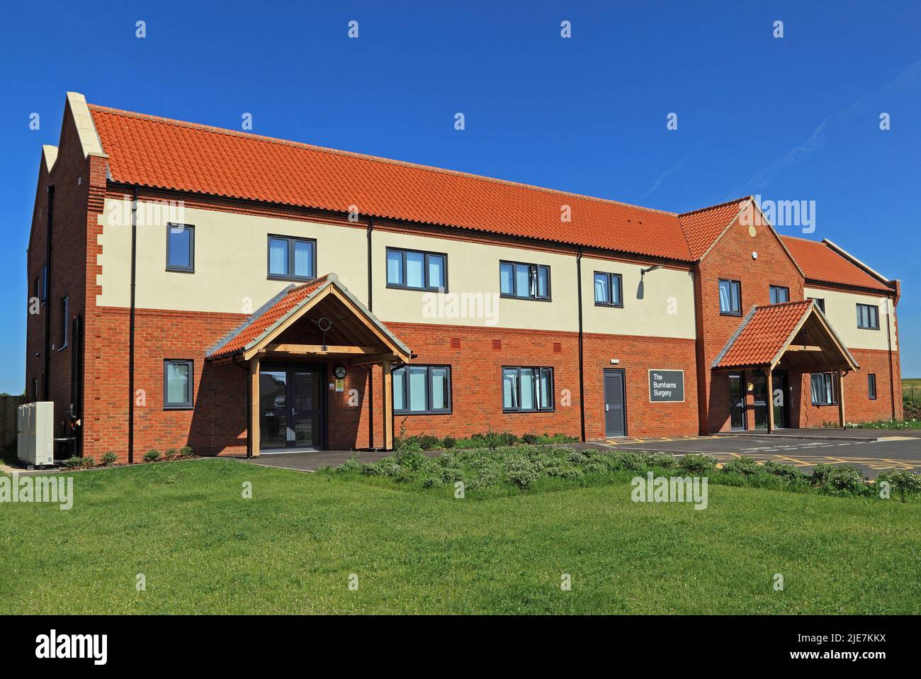 The Burnhams Surgery, NHS, Burnham Market, Norfolk, England, Neue Räumlichkeiten, erbaut 2022 Stockfoto