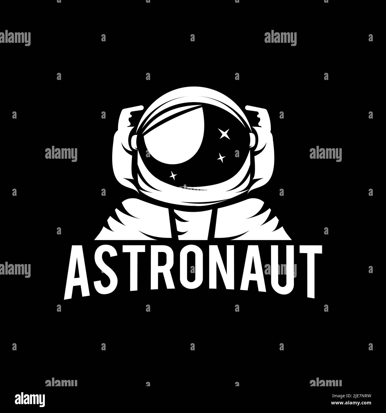 Raumfahrt Astronaut Helm oder Spaceman Logo vintage Label Abzeichen Design Vektor Illustration. Star Planet Galaxy Space Logo Stock Vektor