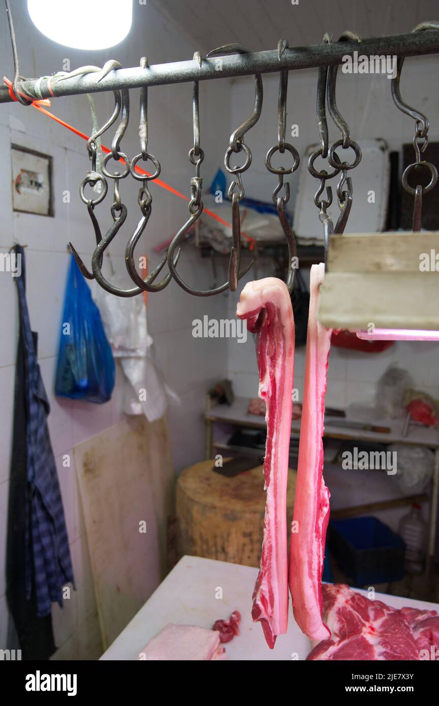 Erkundung eines Nass-/Lebensmittelmarktes in Huacao, Shanghai Stockfoto
