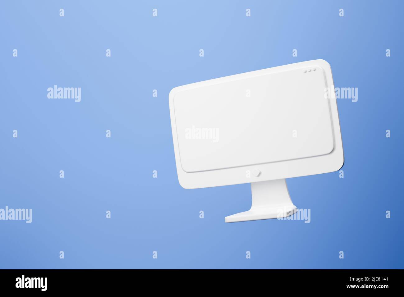 Minimaler Desktop mit leerem Bildschirm-Modell, leerem Bildschirm für Text und Logo-Ersatz-Konzept. 3D Abbildung. Stockfoto