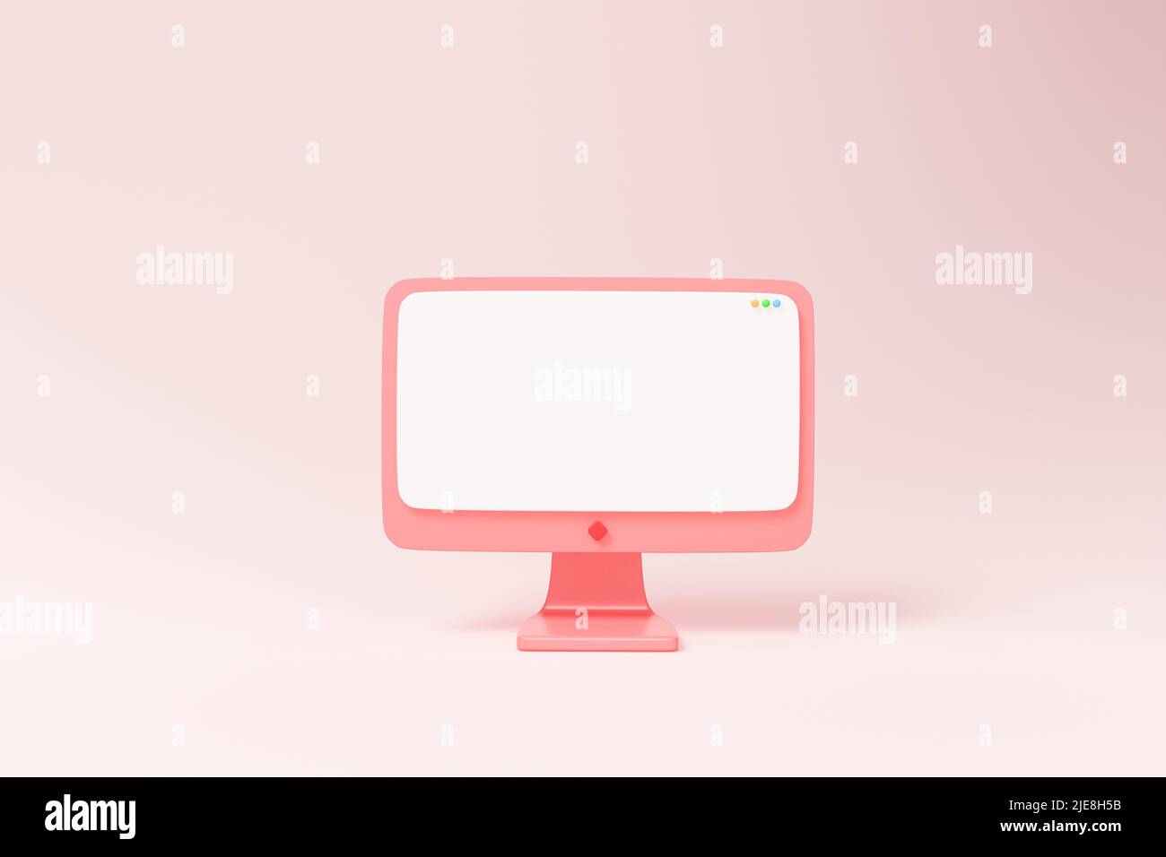 Minimaler Desktop mit leerem Bildschirm-Modell, leerem Bildschirm für Text und Logo-Ersatz-Konzept. 3D Abbildung. Stockfoto