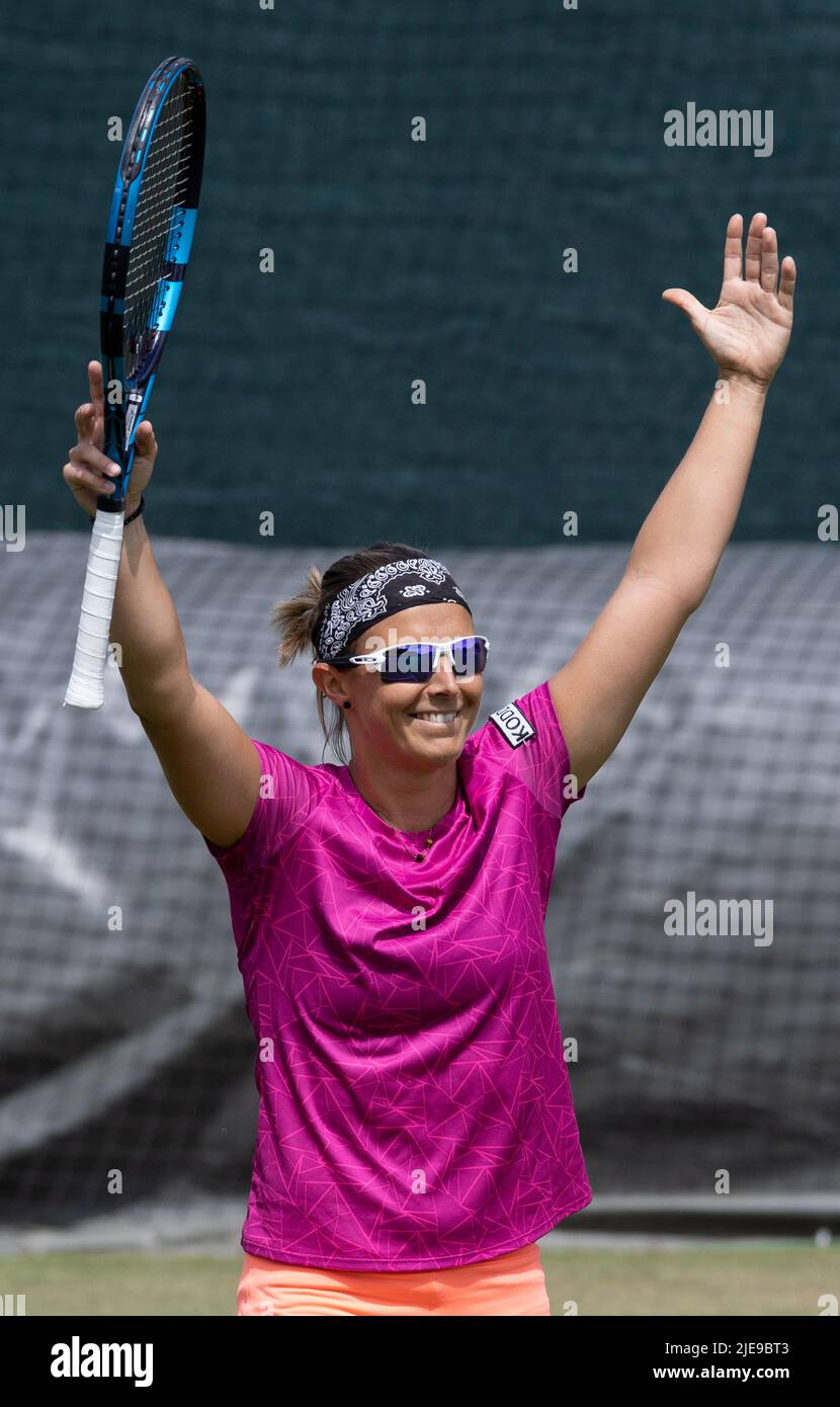 Die Belgierin Kirsten Flipkens, aufgenommen während des Wimbledon Grand Slam Tennisturniers 2022 im All England Tennis Club, im Südwesten Londons, Großbritannien, Sonntag, 26. Juni 2022. BELGA FOTO BENOIT DOPPAGNE Stockfoto