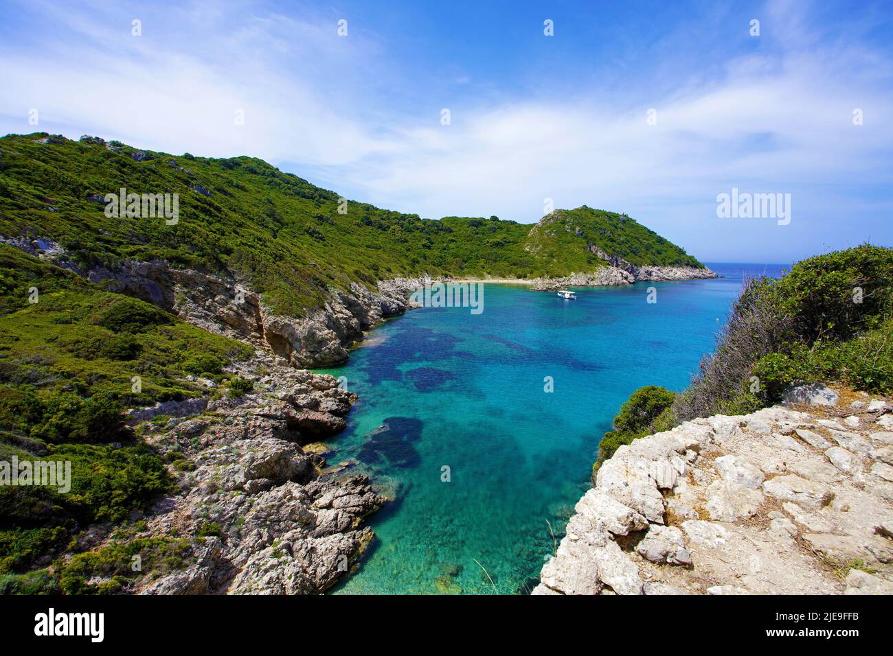 Porto Timoni Strand in Korfu, ein paradiesischer Ort mit Strand und kristallklarem Wasser auf Korfu Insel, Griechenland, Europa Stockfoto