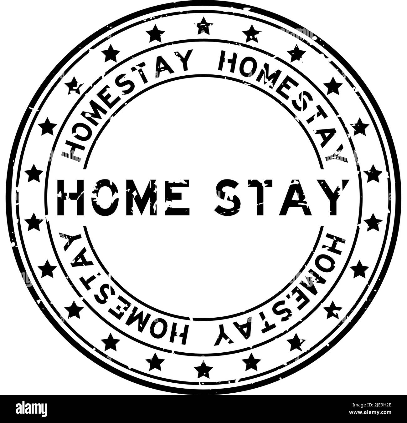 Grunge schwarzes Haus bleiben Wort mit Stern-Symbol rund Gummi-Siegel-Stempel auf weißem Hintergrund Stock Vektor