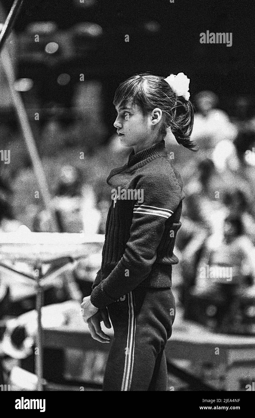 Nadia Comanici (ROM) beim American Cup 1976 Stockfoto