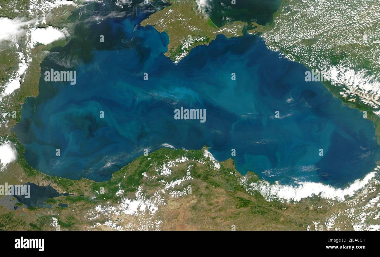 Phytoplankton blüht im Schwarzen Meer, wie vom Weltraum aus gesehen, am 20. Juni 2006, vom MODIS auf dem Aqua-Satelliten, von NASA/DPA Stockfoto