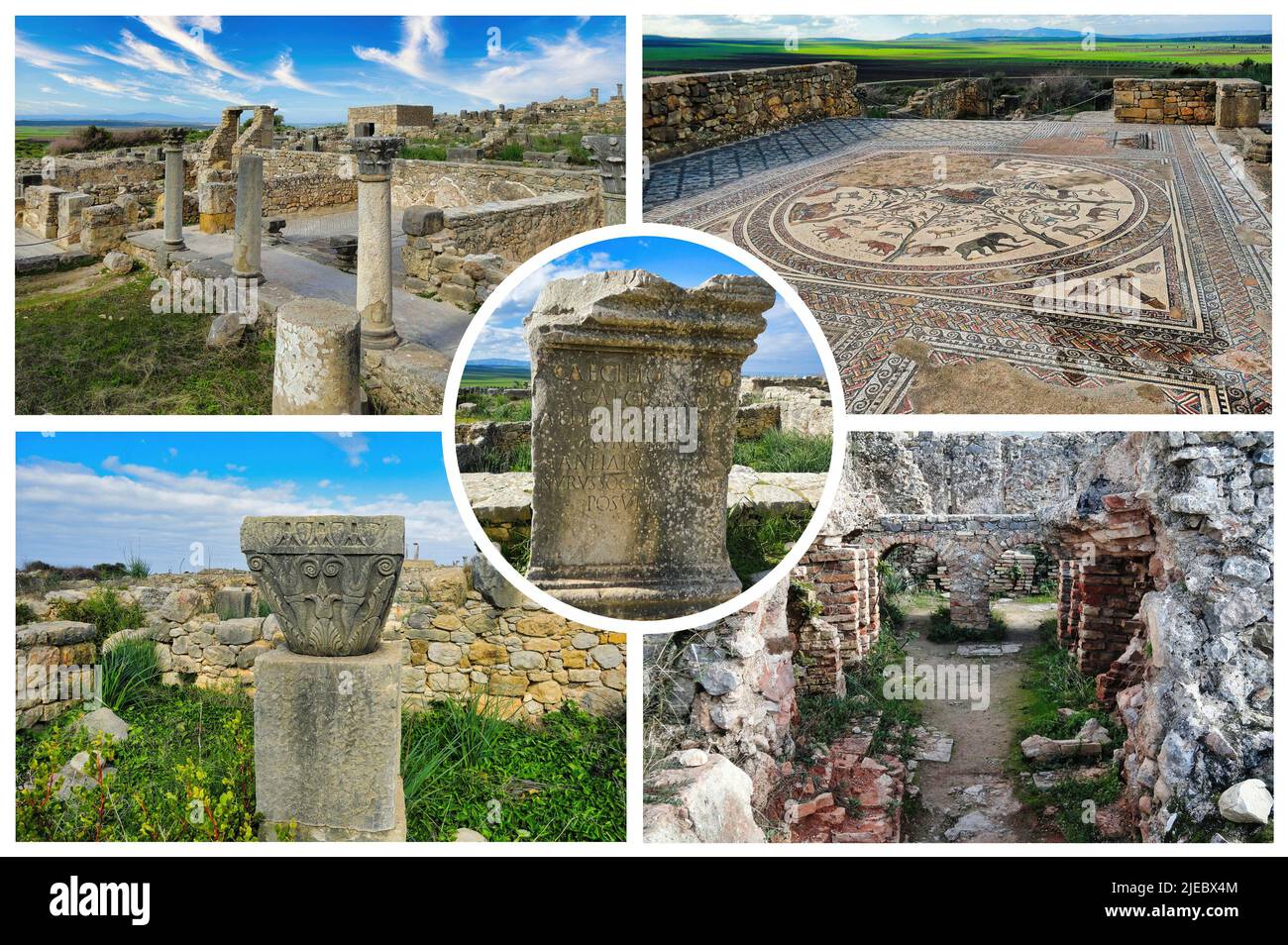 Archäologische Stätte von Volubilis, antike römische Kaiserstadt, UNESCO-Weltkulturerbe Stockfoto