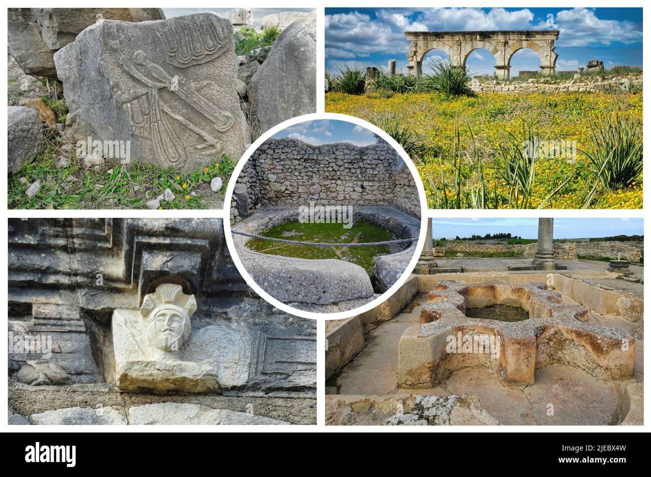 Archäologische Stätte von Volubilis, antike römische Kaiserstadt, UNESCO-Weltkulturerbe Stockfoto