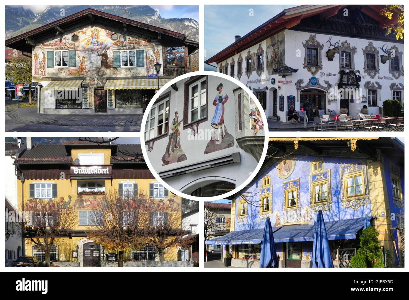 GARMISH-PARTENKIRCHEN, DEUTSCHLAND - Stadt in Bayern mit vielen bemalten Häusern und engen Gassen, Garmish, Deutschland Stockfoto