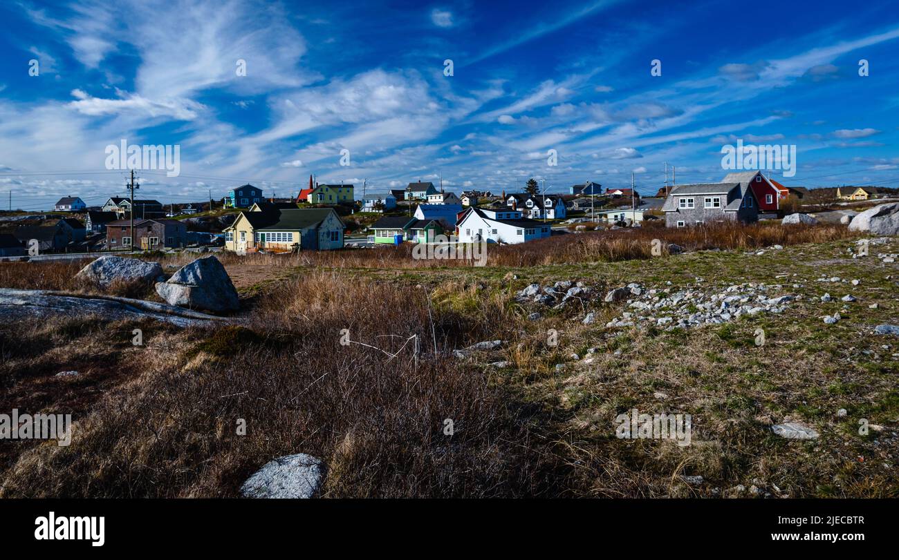 Das kleine Fischerdorf Peggy's Cove, Nova Scotia, Kanada, ließ sich Anfang 1800s nieder Stockfoto