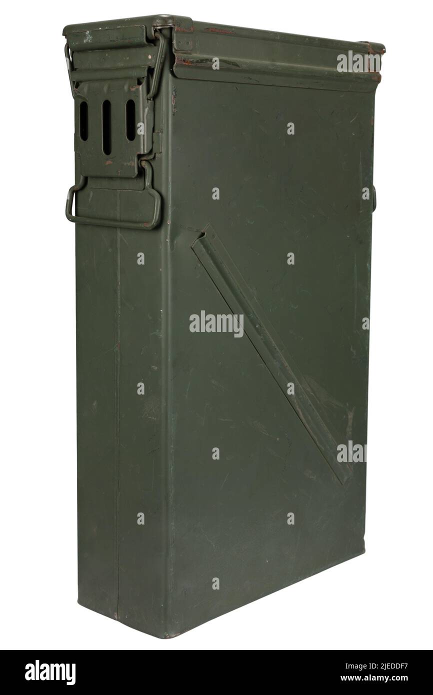 Ammo-Dose für 81mm Mörser-Kartidge isoliert auf weißem Hintergrund Stockfoto