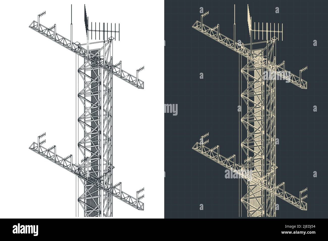 Stilisierte Vektor-Illustrationen isometrischer Blaupausen des Antennenturms Stock Vektor