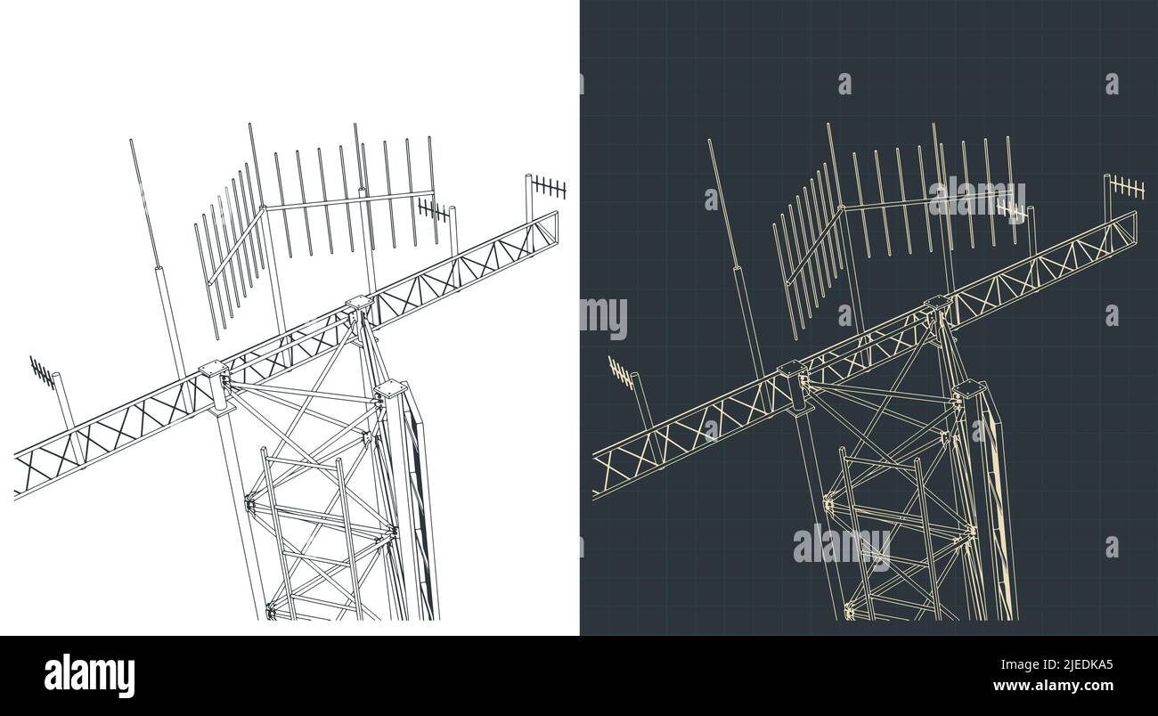 Stilisierte Vektor-Illustrationen von Antennenturm aus der Nähe Stock Vektor