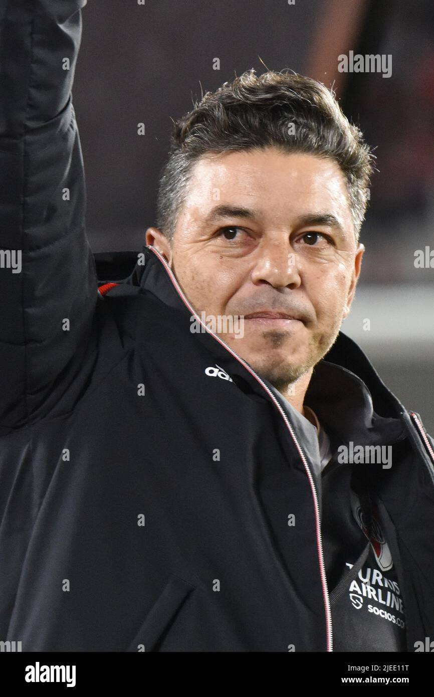 Marcelo Gallardo, Manager von River Plate bei einem Liga Copa Libertadores-Spiel zwischen River und Alianza Lima im Estadio Monumental. Stockfoto