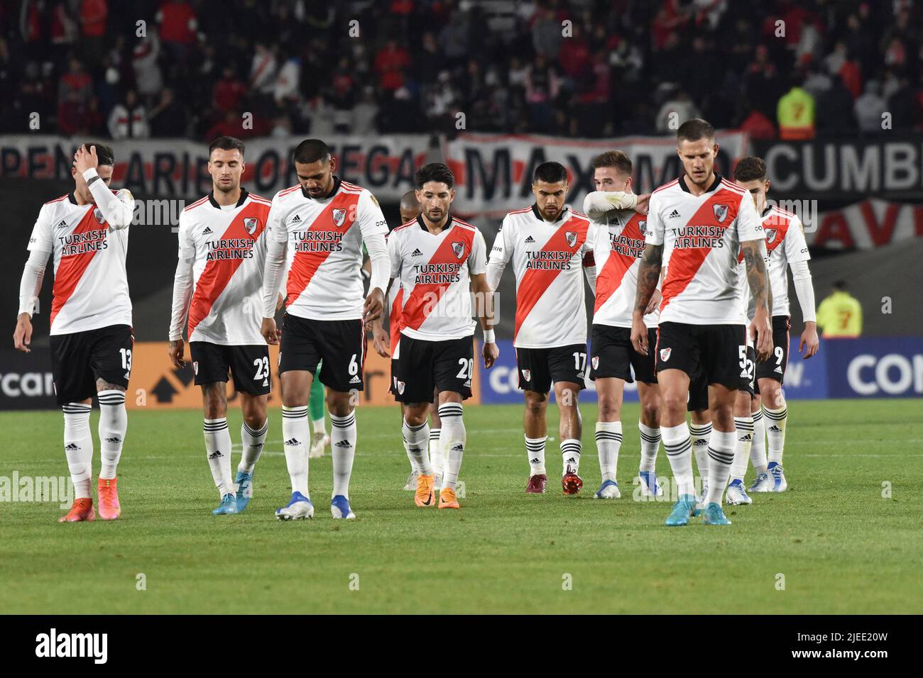 Spieler von River Plate während eines Copa Libertadores-Spiels zwischen River und Colo Colo im Estadio Monumental. Stockfoto