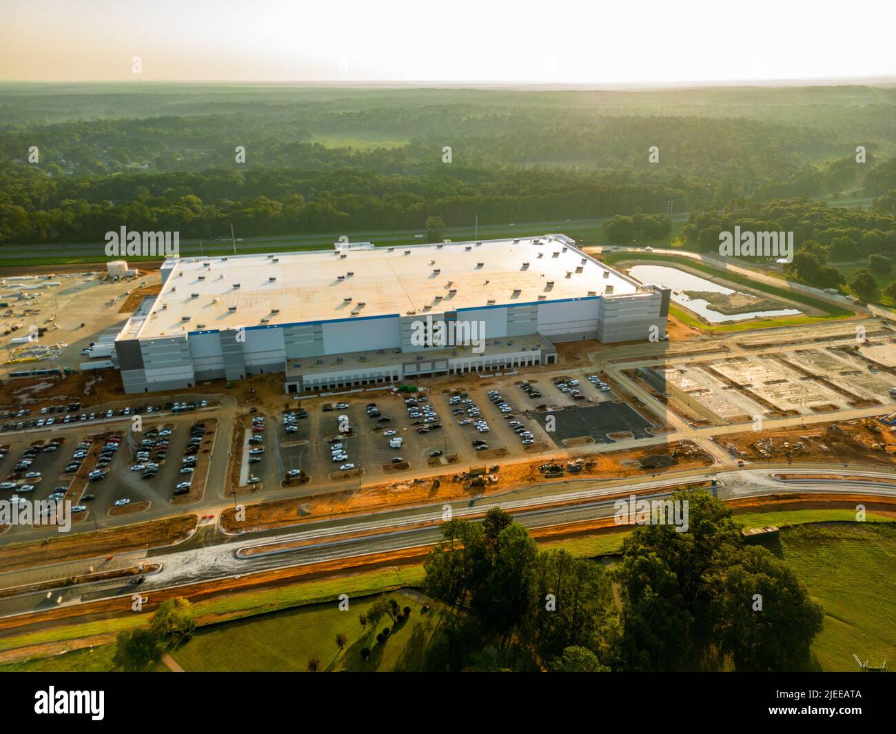 Luftdrohnen Inspektion Amazon Lagerhaus Bau Tallahassee Florida USA Stockfoto