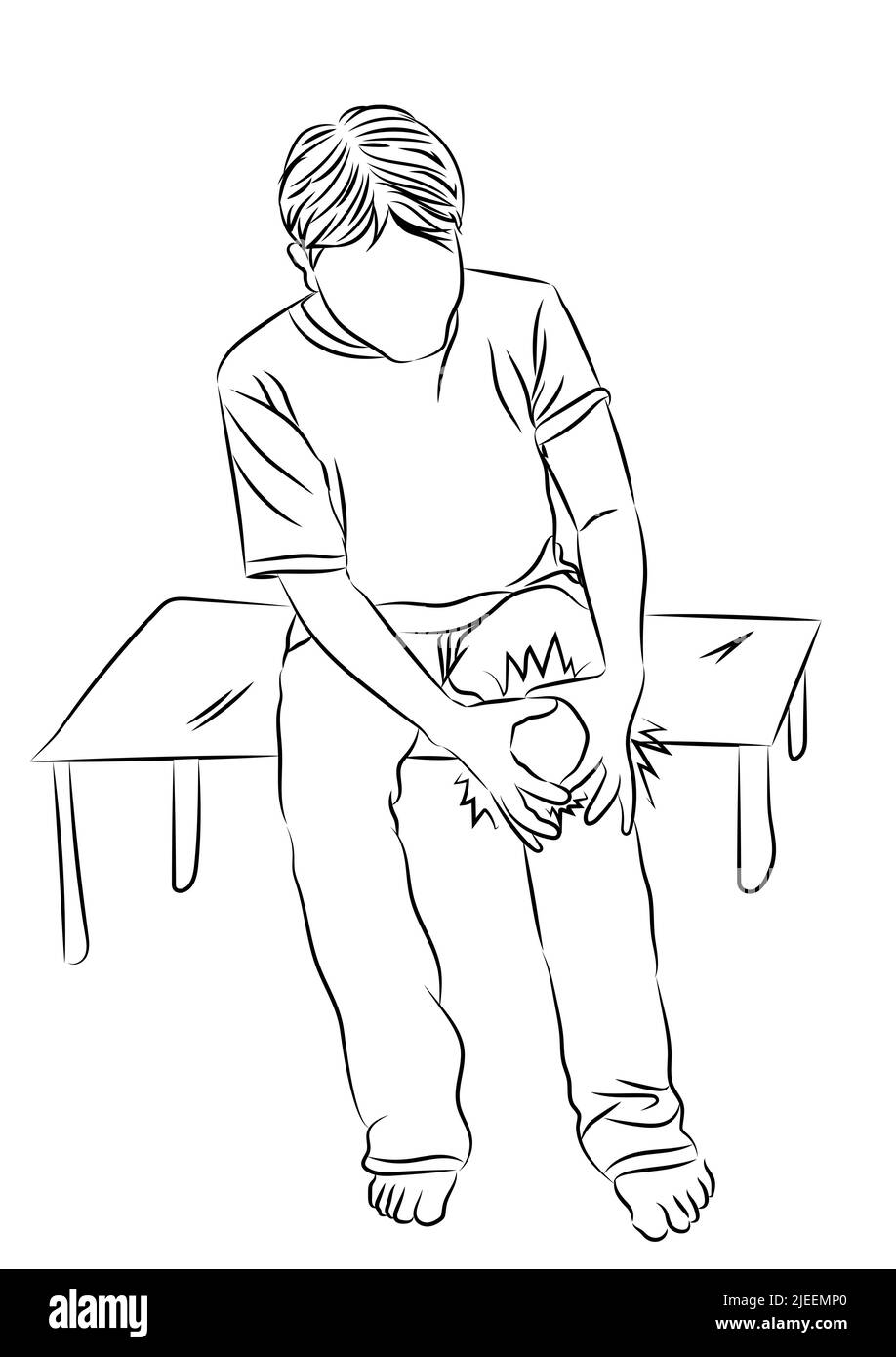 Zeichnung skizzieren Mann mit Tendon Kniegelenk Probleme schmerzhaft, Schwellung Osteoarthritis der älteren Menschen oder Übung, Vektor-Illustration Stock Vektor