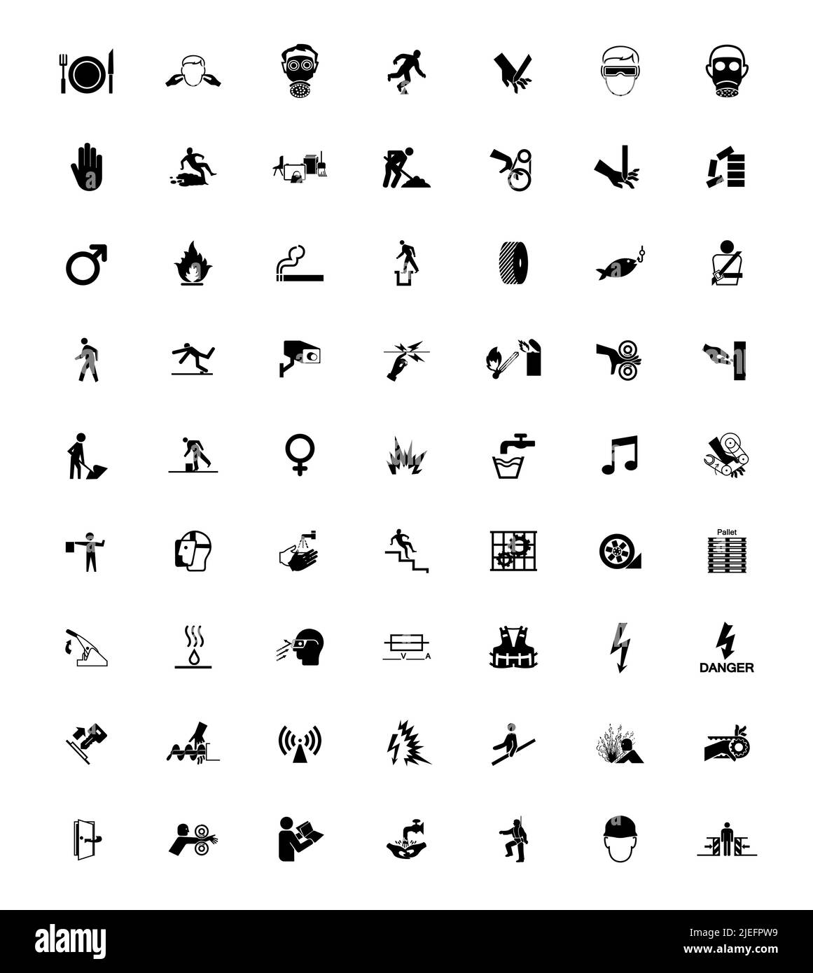 Warnschilder, Symbole für industrielle Gefahren, Schild isoliert auf weißem Hintergrund, Vektorgrafik Stock Vektor