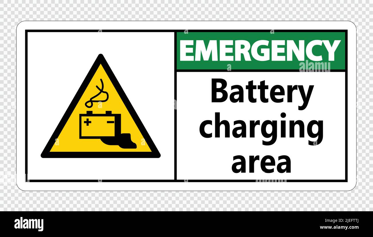 Notfallbatterieladebereich Schild auf transparentem Hintergrund, Vektorgrafik Stock Vektor