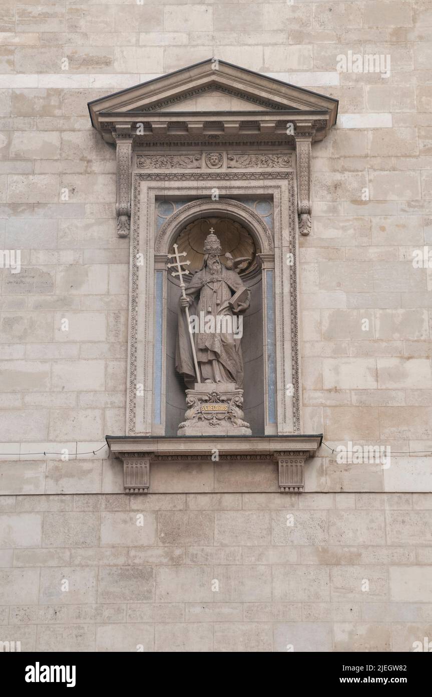 St. Crecorius [Papst Gregor I.] an den Wänden der St.-Stephans-Basilika (Szent István Bazilika) Budapest, Ungarn Stockfoto