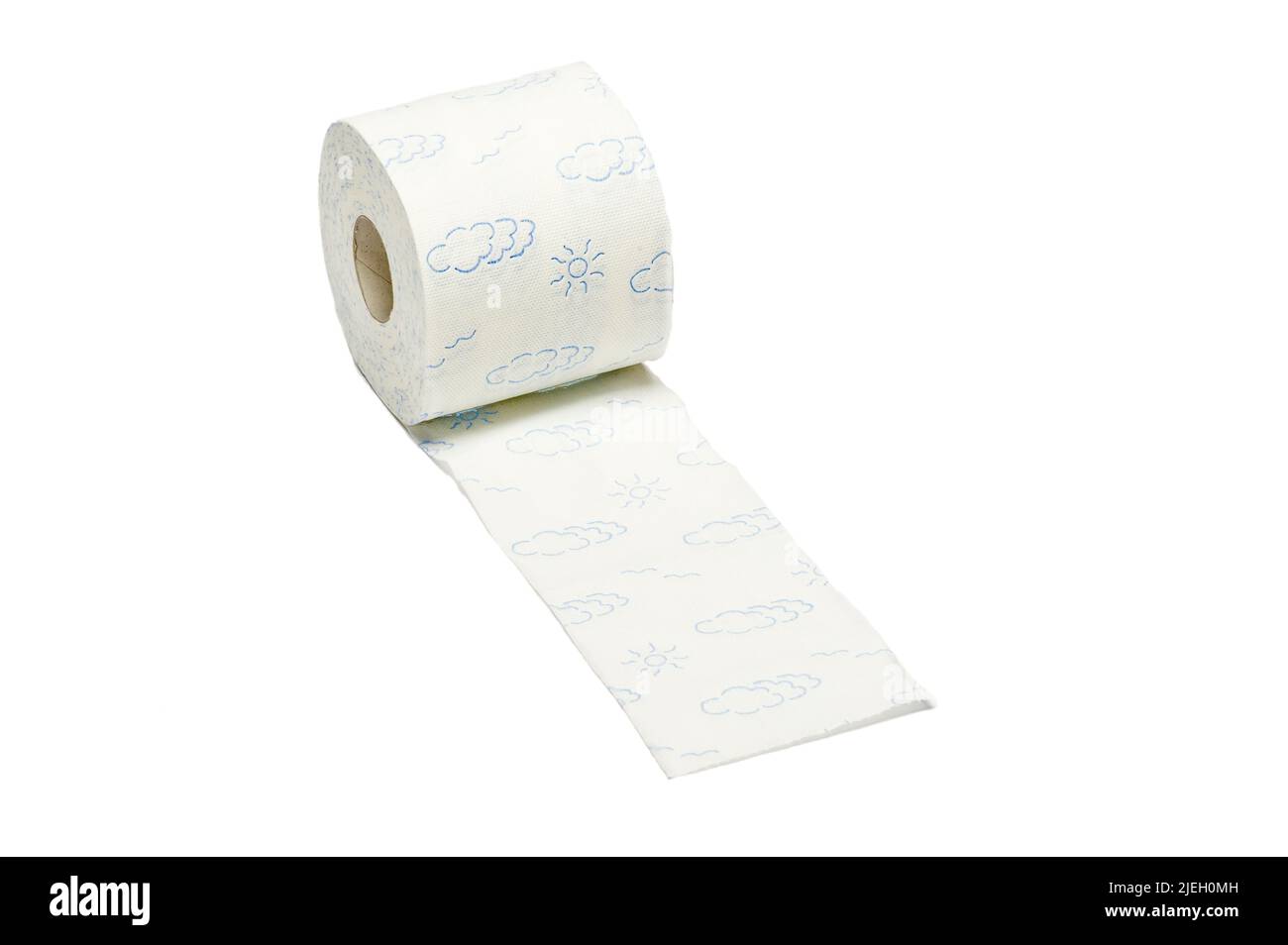 Eine Rolle Toilettenpapier, Hamsterkauf, Vorrat, Pandemie, Toilette, Intimpflege, weisser Hinterhrund, Stockfoto