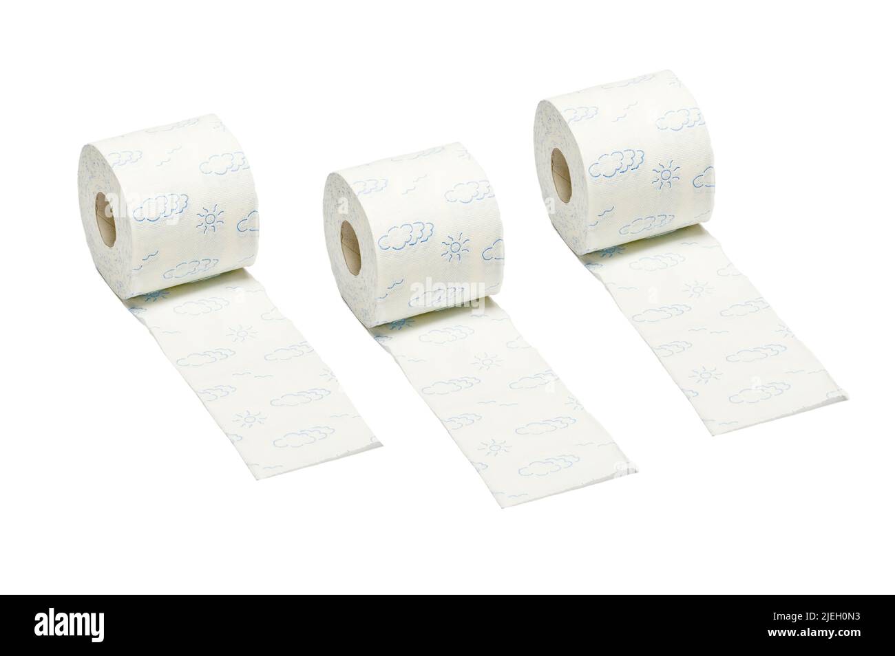 Drei Rollen Toilettenpapier, Hamsterkauf, Vorrat, Pandemie, Toilette, Intimpflege, Freisteller, Stockfoto