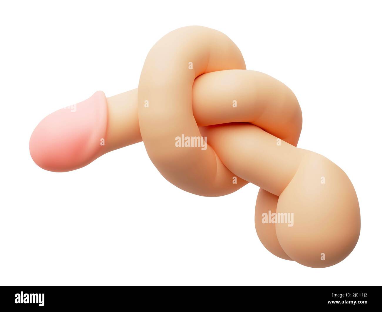 Knoten auf dem Penis. Konzept kein Sex, Impotenz. Isoliert auf weißem  Hintergrund. 3D Rendern Stockfotografie