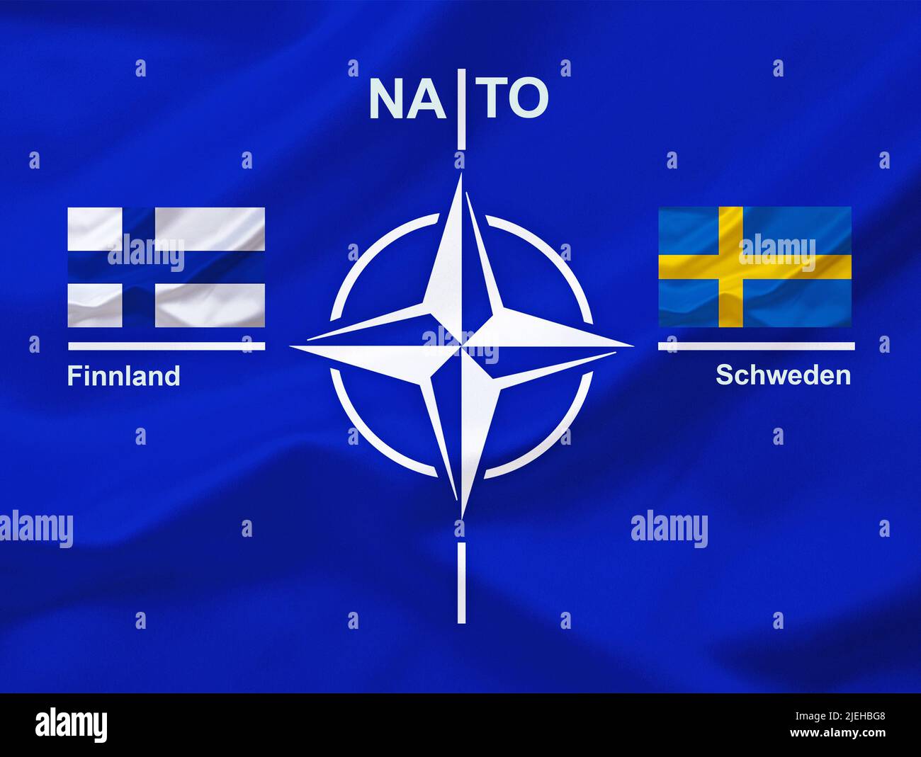 Die Flagge der NATO, Schutzmacht bestehend aus 30 Mitgliedsstatus, Zusammenfluss südöstiger Staaten, Nordatlantikpaket, Atlantisches Bündnis, NATO-B Stockfoto